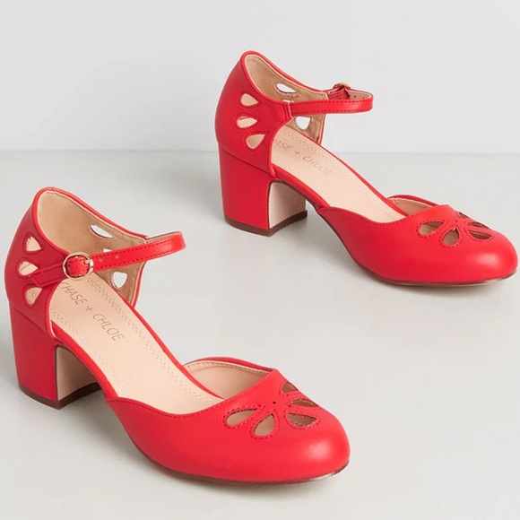 NEW CHASE + CHLOE Walk Off With My Heart Ankle Strap Heel RED - Picture 1 of 7